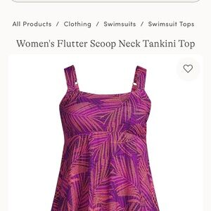 Lands' End Women's Purple and Pink Flutter Tankini Top